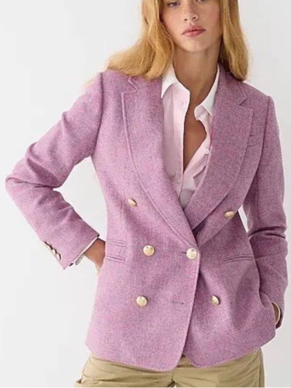 J. Crew Double Breasted Bristol Wool Blazer Lilac Herringbone Gold Buttons